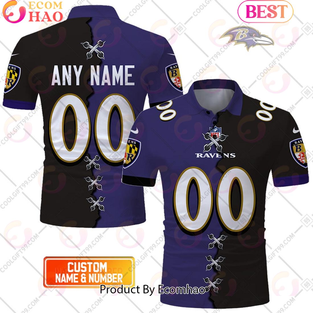 Personalized NFL Baltimore Ravens Mix Jersey Style Polo Shirt