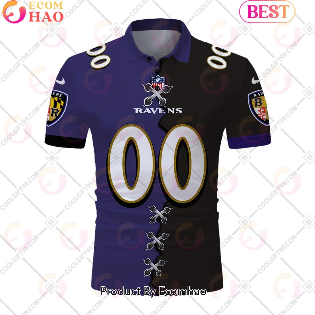 Personalized NFL Baltimore Ravens Mix Jersey Style Polo Shirt