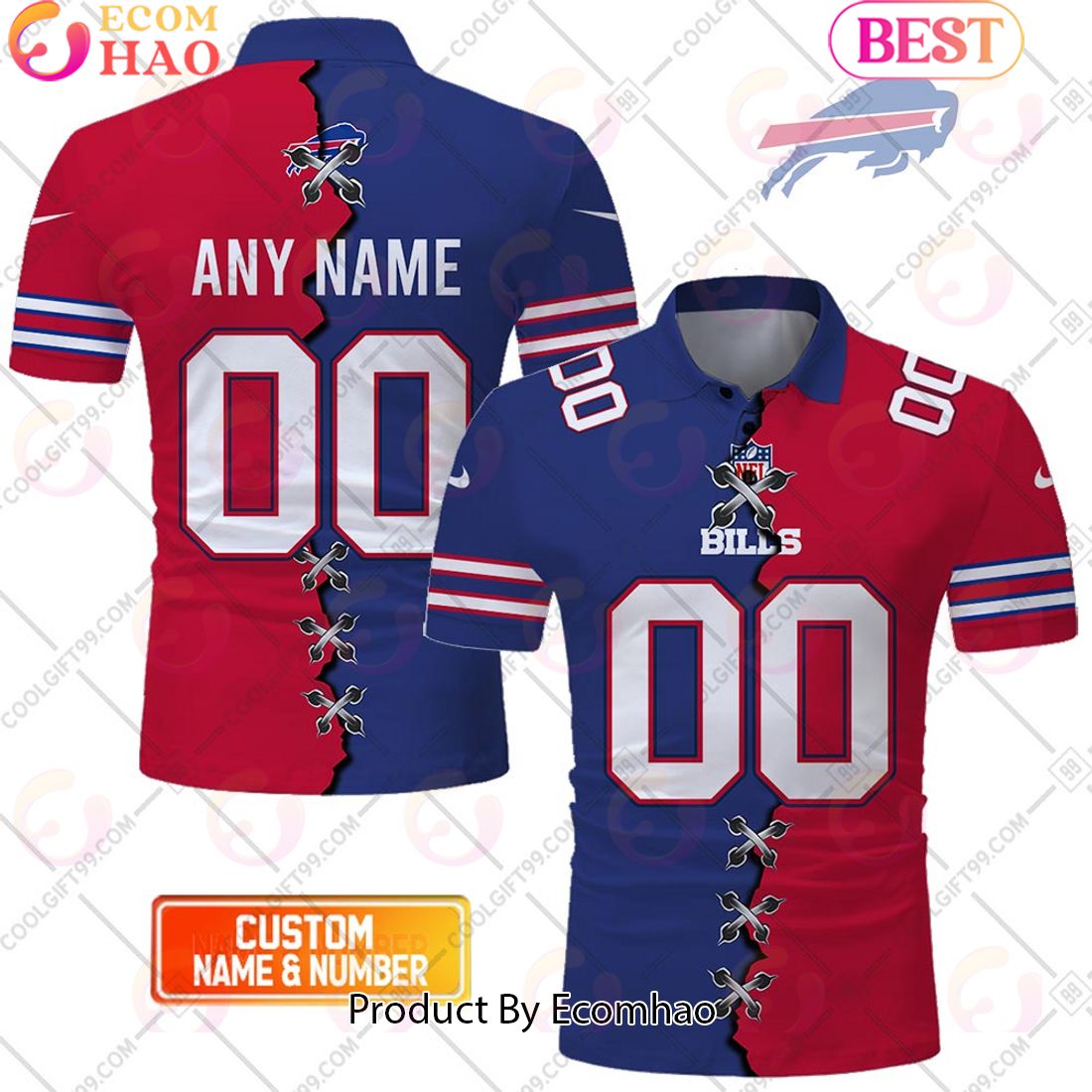 Personalized NFL Buffalo Bills Mix Jersey Style Polo Shirt