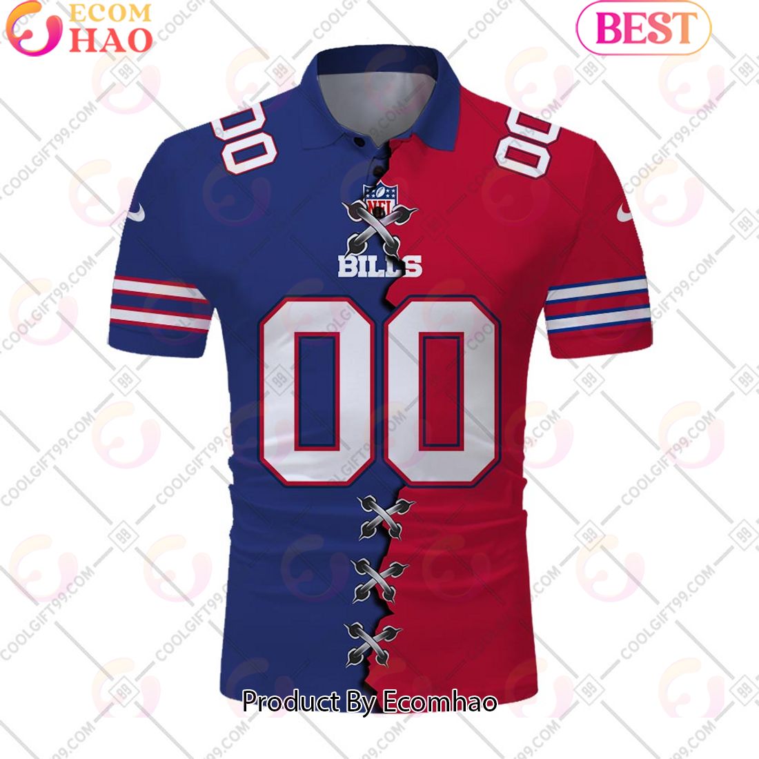 Personalized NFL Buffalo Bills Mix Jersey Style Polo Shirt