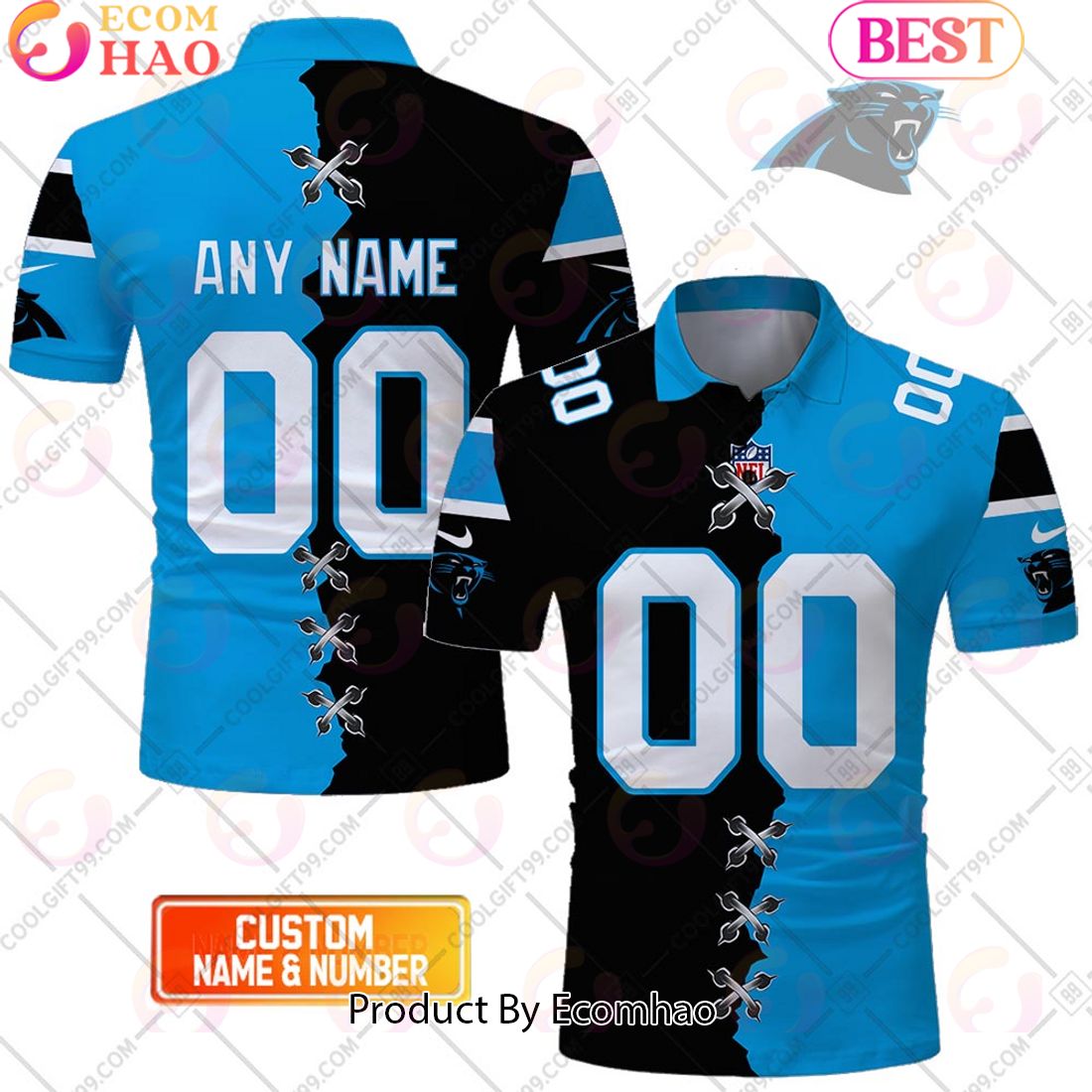 Personalized NFL Carolina Panthers Mix Jersey Style Polo Shirt