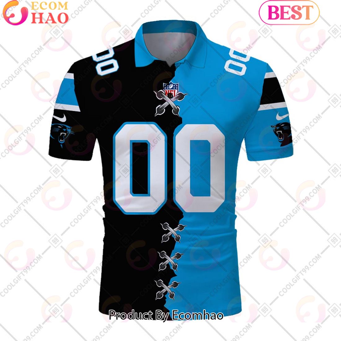 Personalized NFL Carolina Panthers Mix Jersey Style Polo Shirt