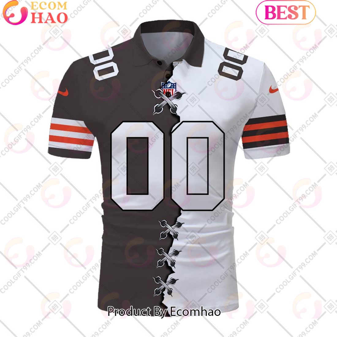 Personalized NFL Cleveland Browns Mix Jersey Style Polo Shirt