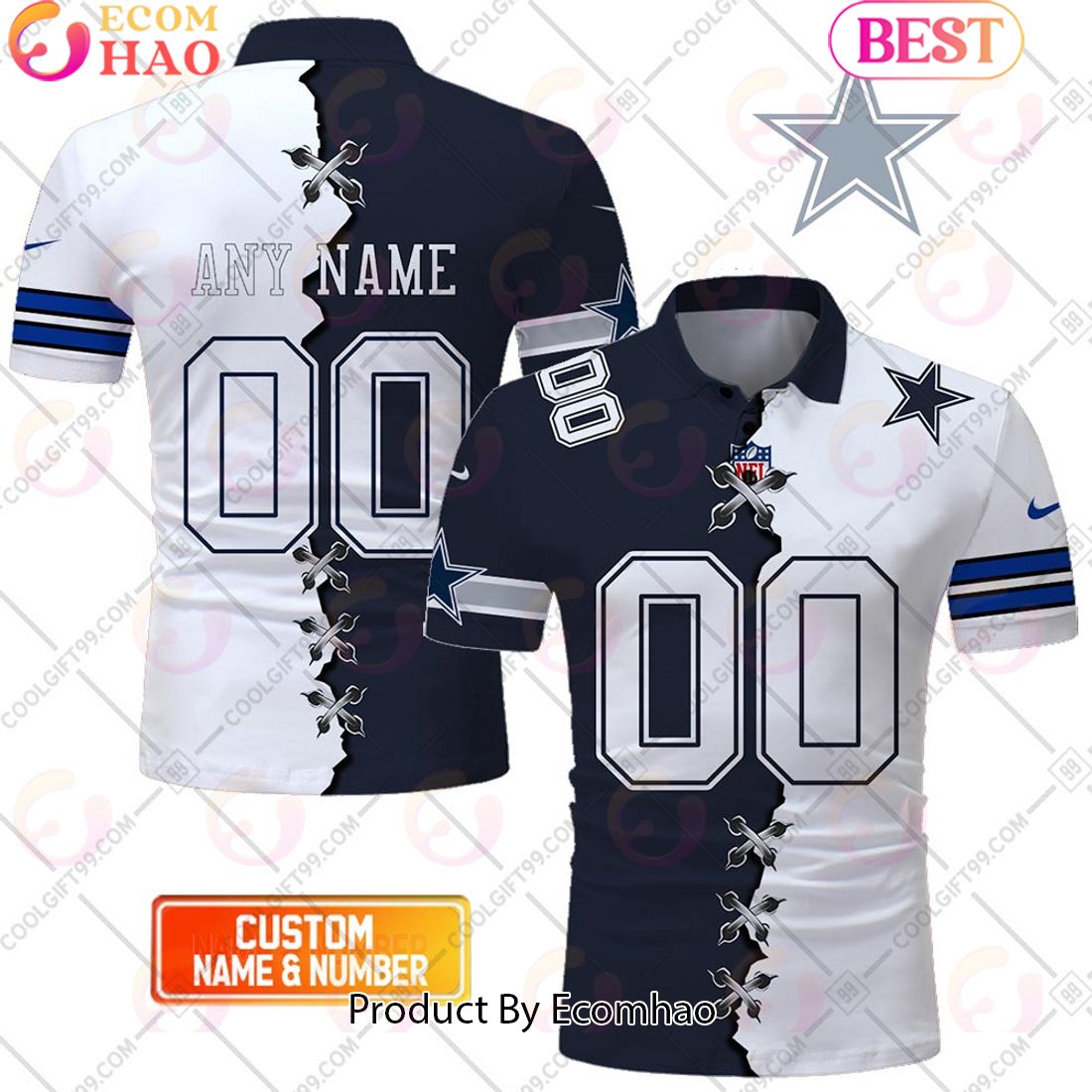 Personalized NFL Dallas Cowboys Mix Jersey Style Polo Shirt