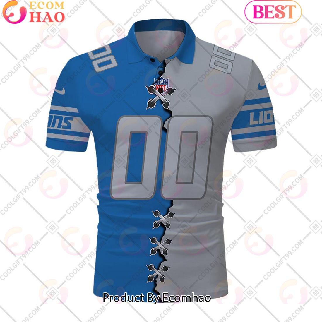 Personalized NFL Detroit Lions Mix Jersey Style Polo Shirt