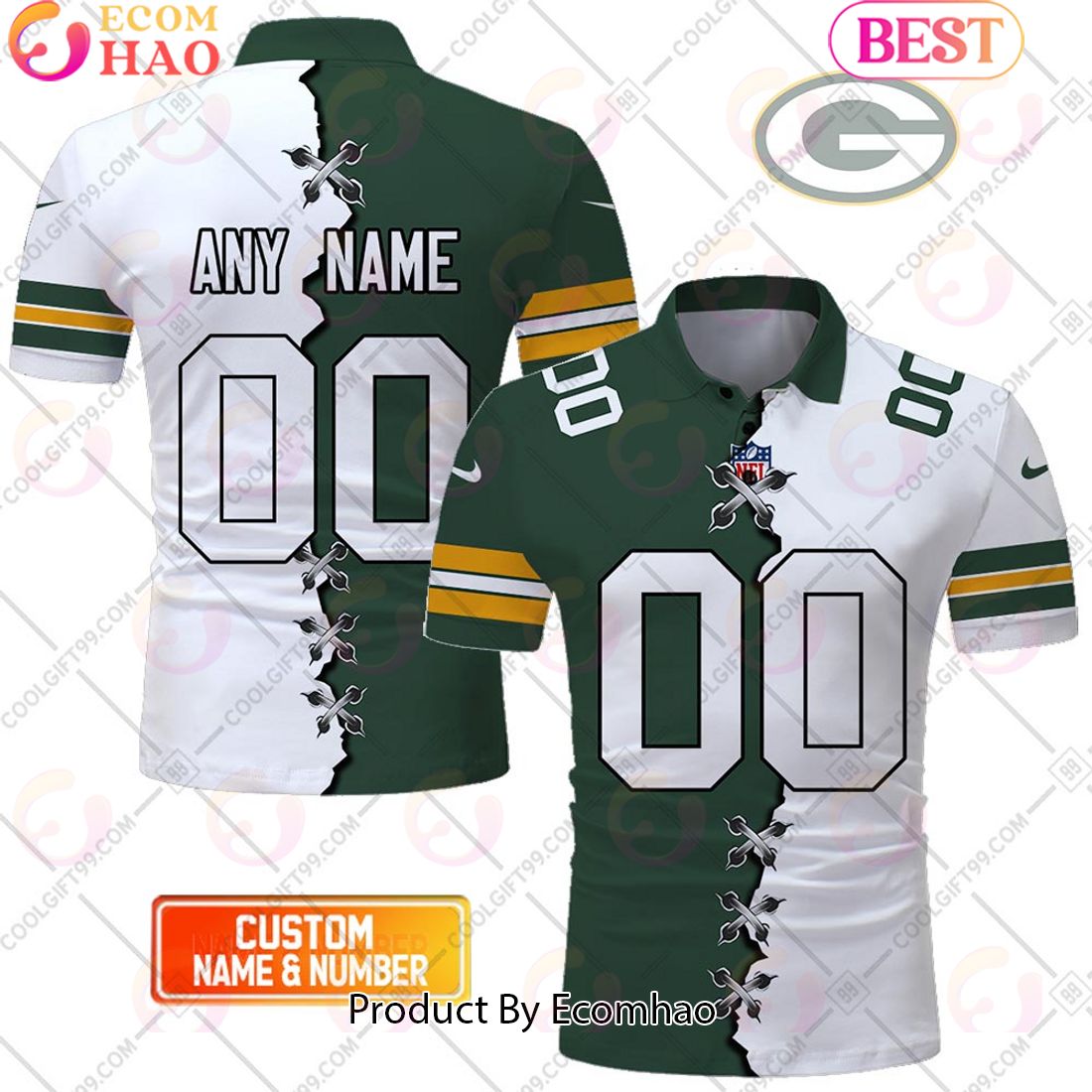 Personalized NFL Green Bay Packers Mix Jersey Style Polo Shirt