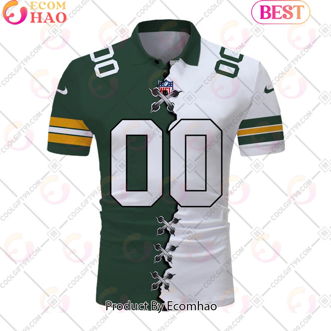 Personalized NFL Green Bay Packers Mix Jersey Style Polo Shirt