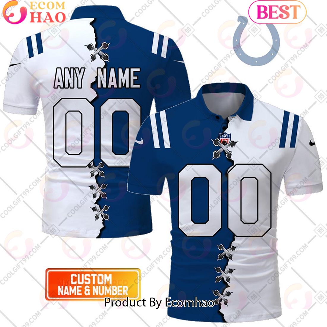 Personalized NFL Indianapolis Colts Mix Jersey Style Polo Shirt