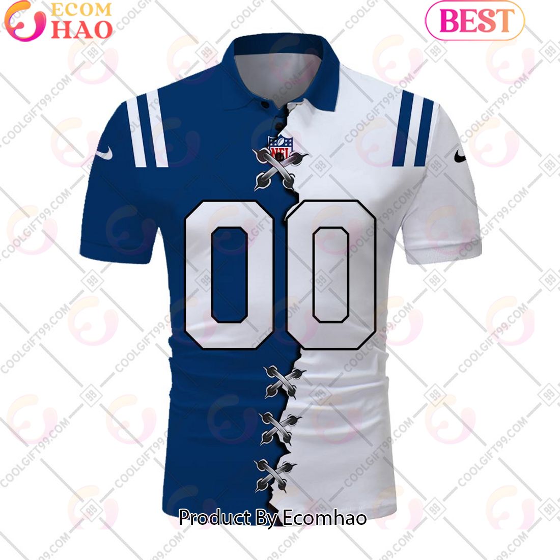 Personalized NFL Indianapolis Colts Mix Jersey Style Polo Shirt