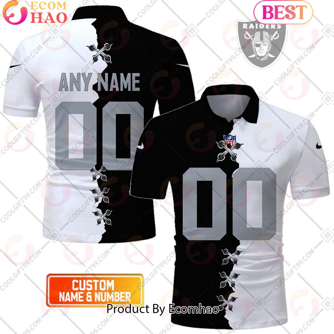 Personalized NFL Las Vegas Raiders Mix Jersey Style Polo Shirt