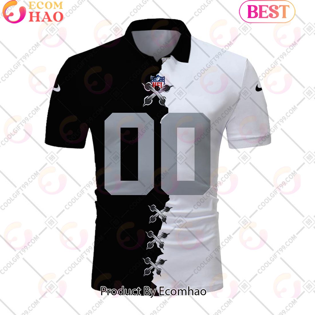 Personalized NFL Las Vegas Raiders Mix Jersey Style Polo Shirt