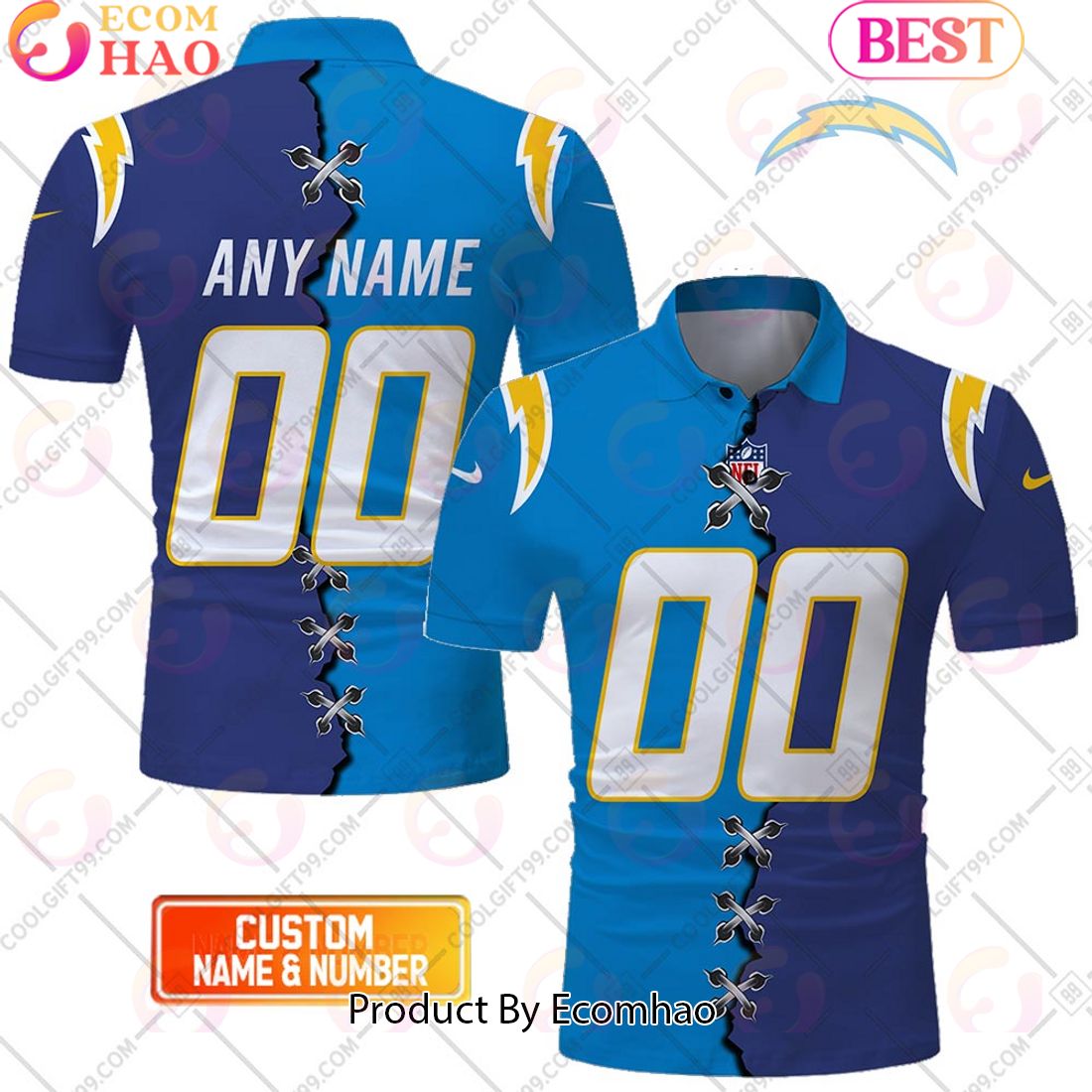 Personalized NFL Los Angeles Chargers Mix Jersey Style Polo Shirt