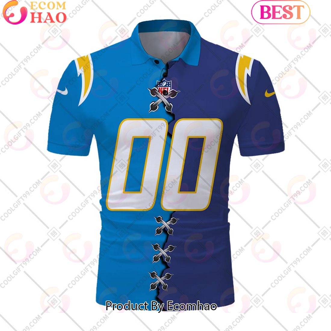 Personalized NFL Los Angeles Chargers Mix Jersey Style Polo Shirt