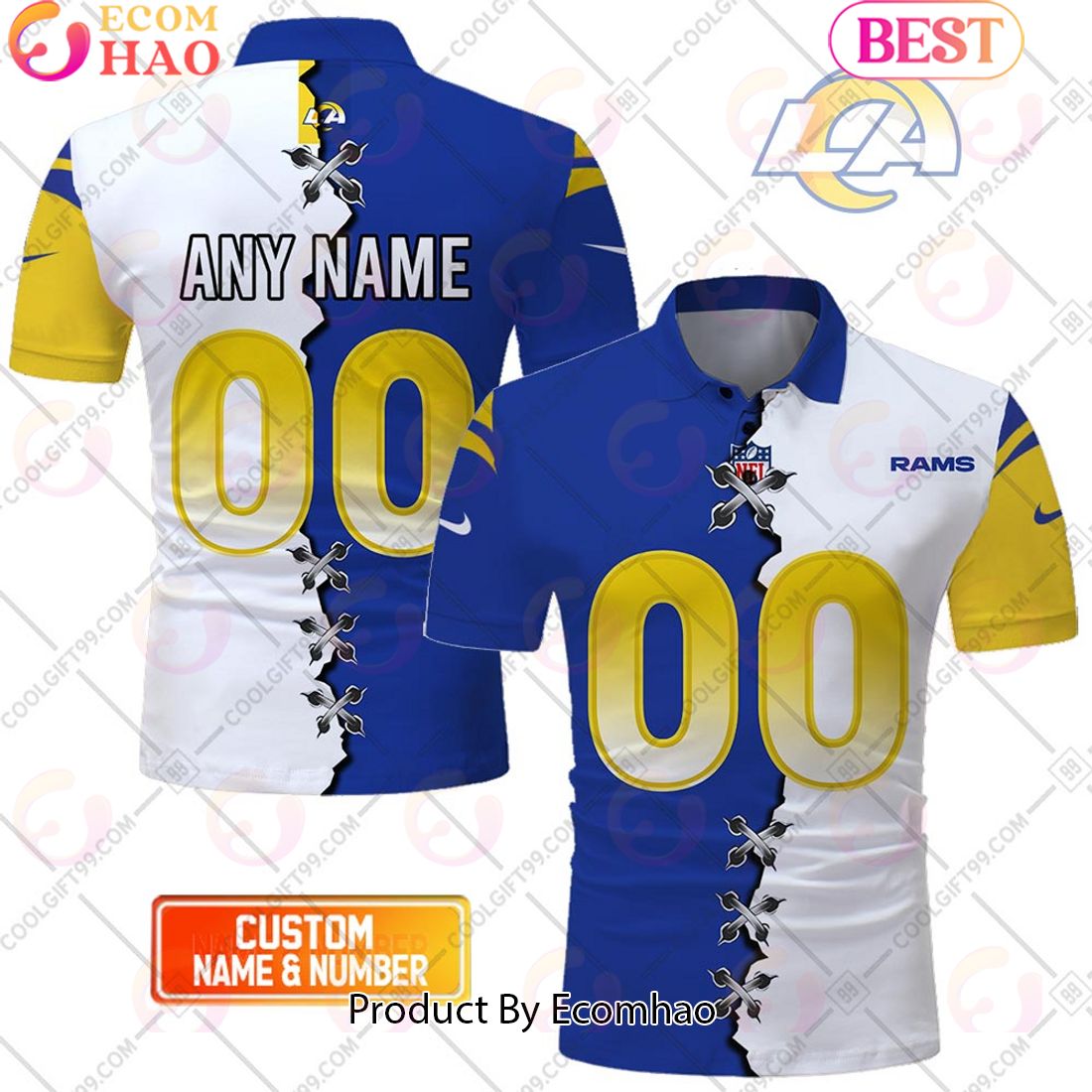 Personalized NFL Los Angeles Rams Mix Jersey Style Polo Shirt