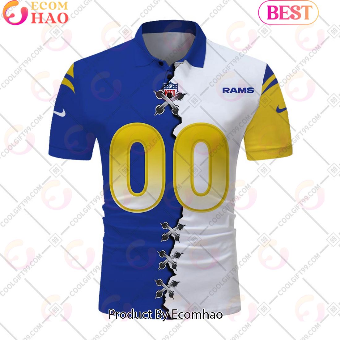 Personalized NFL Los Angeles Rams Mix Jersey Style Polo Shirt