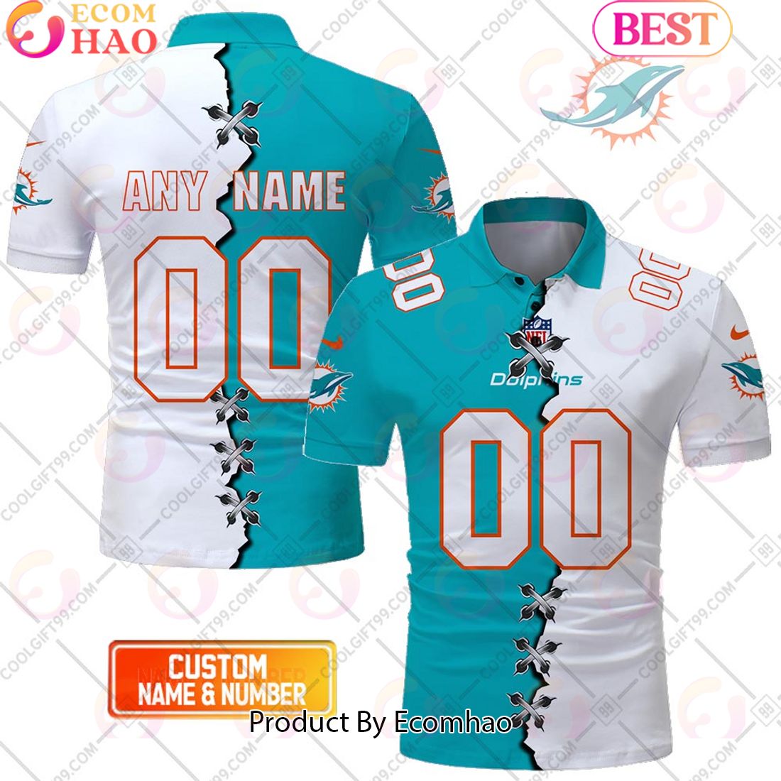 Personalized NFL Miami Dolphins Mix Jersey Style Polo Shirt