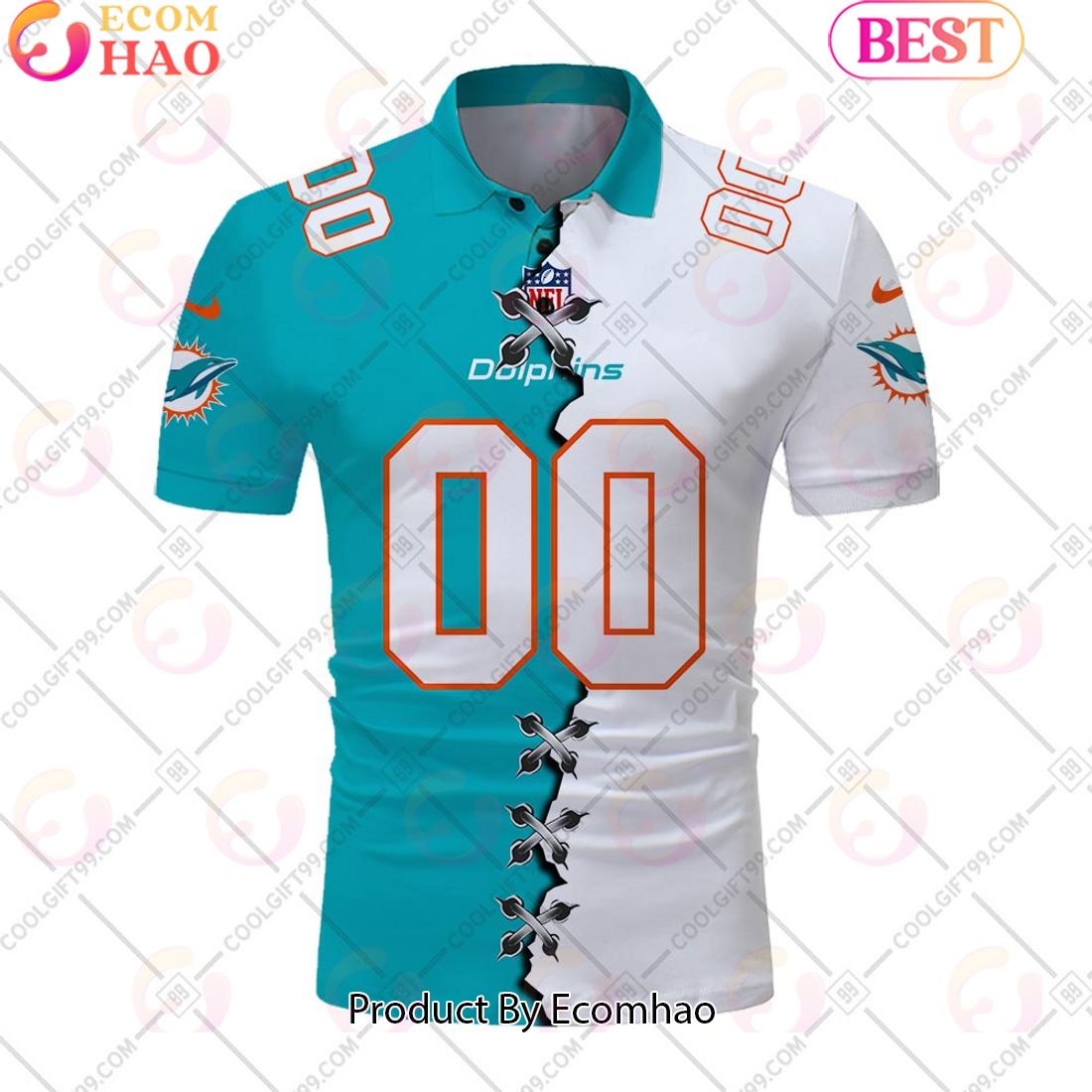 Personalized NFL Miami Dolphins Mix Jersey Style Polo Shirt