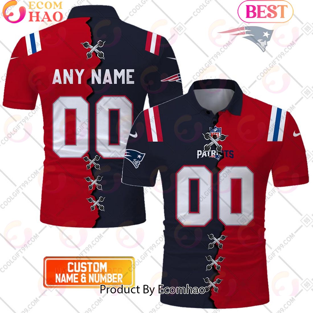 Personalized NFL New England Patriots Mix Jersey Style Polo Shirt