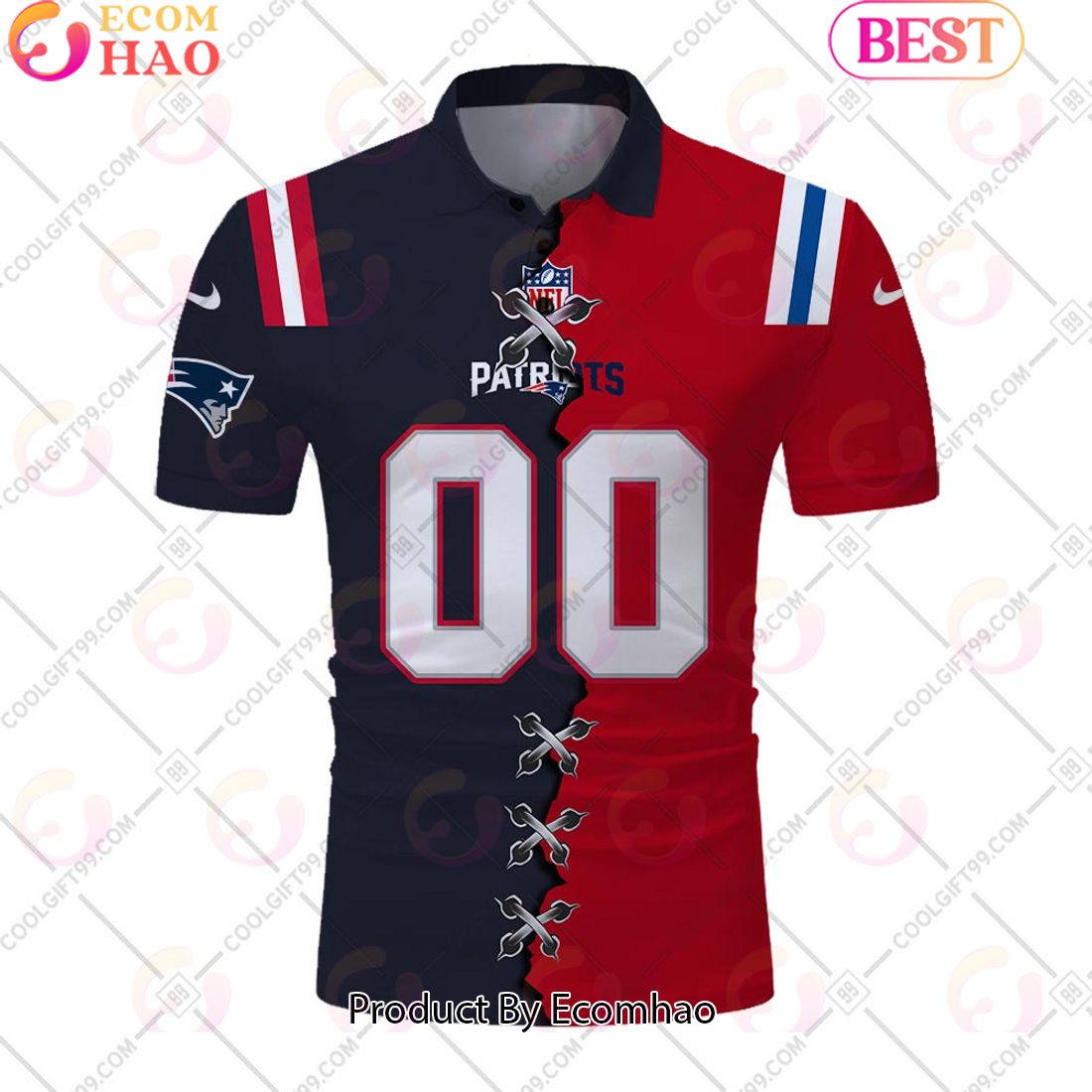 Personalized NFL New England Patriots Mix Jersey Style Polo Shirt