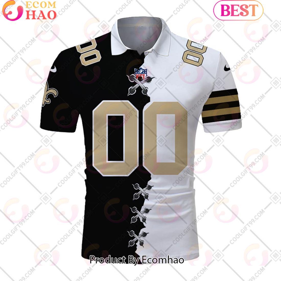 Personalized NFL New Orleans Mix Jersey Style Polo Shirt