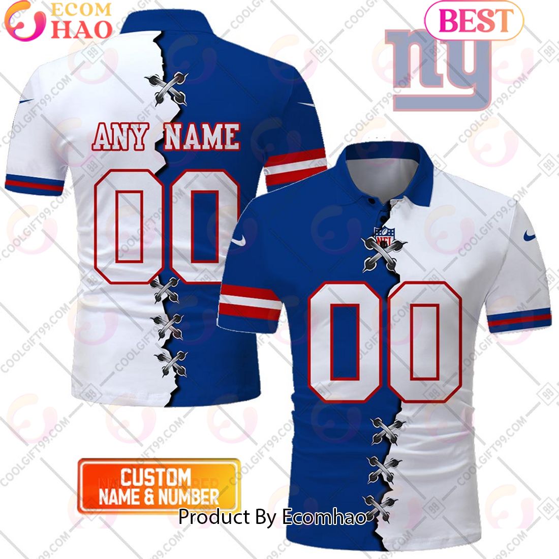 Personalized NFL New York Giants Mix Jersey Style Polo Shirt