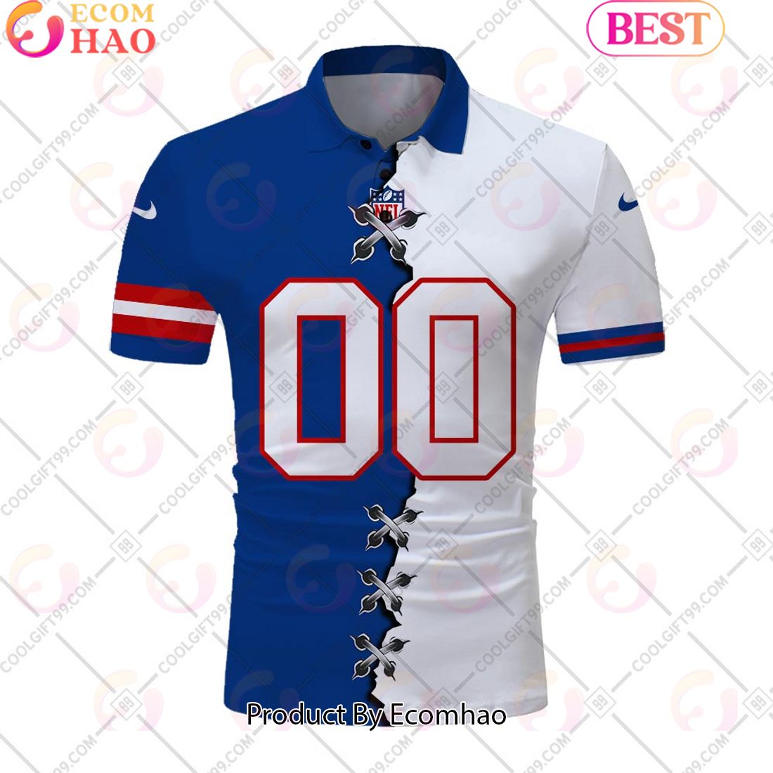 Personalized NFL New York Giants Mix Jersey Style Polo Shirt