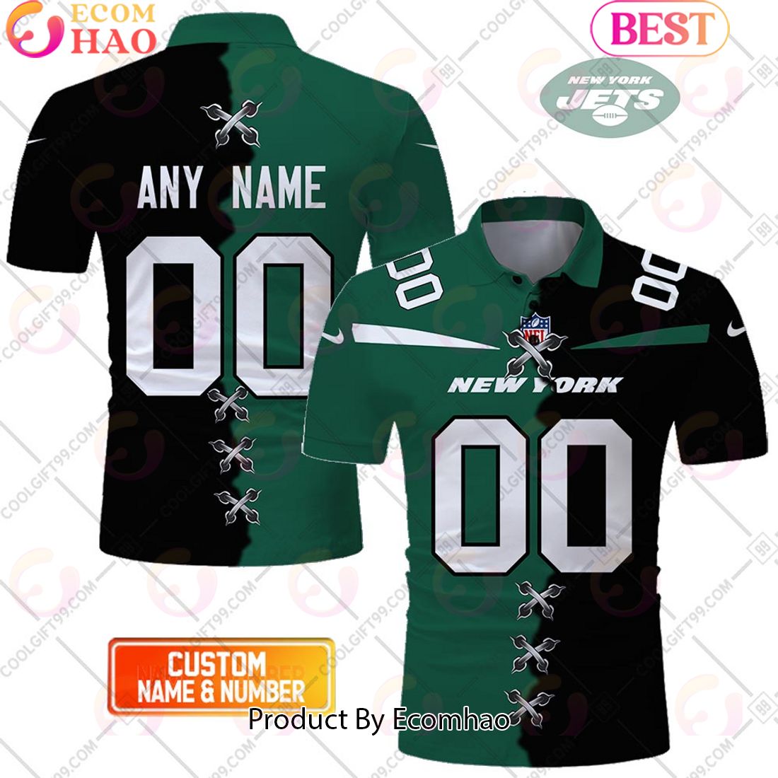 Personalized NFL New York Jets Mix Jersey Style Polo Shirt