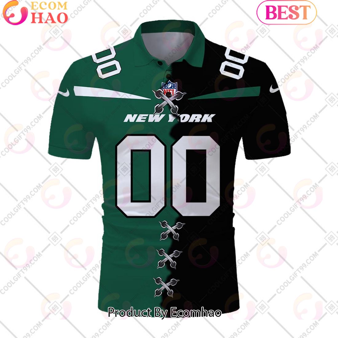 Personalized NFL New York Jets Mix Jersey Style Polo Shirt