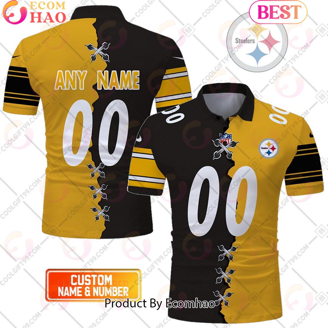 Personalized NFL Pittsburgh Steelers Mix Jersey Style Polo Shirt