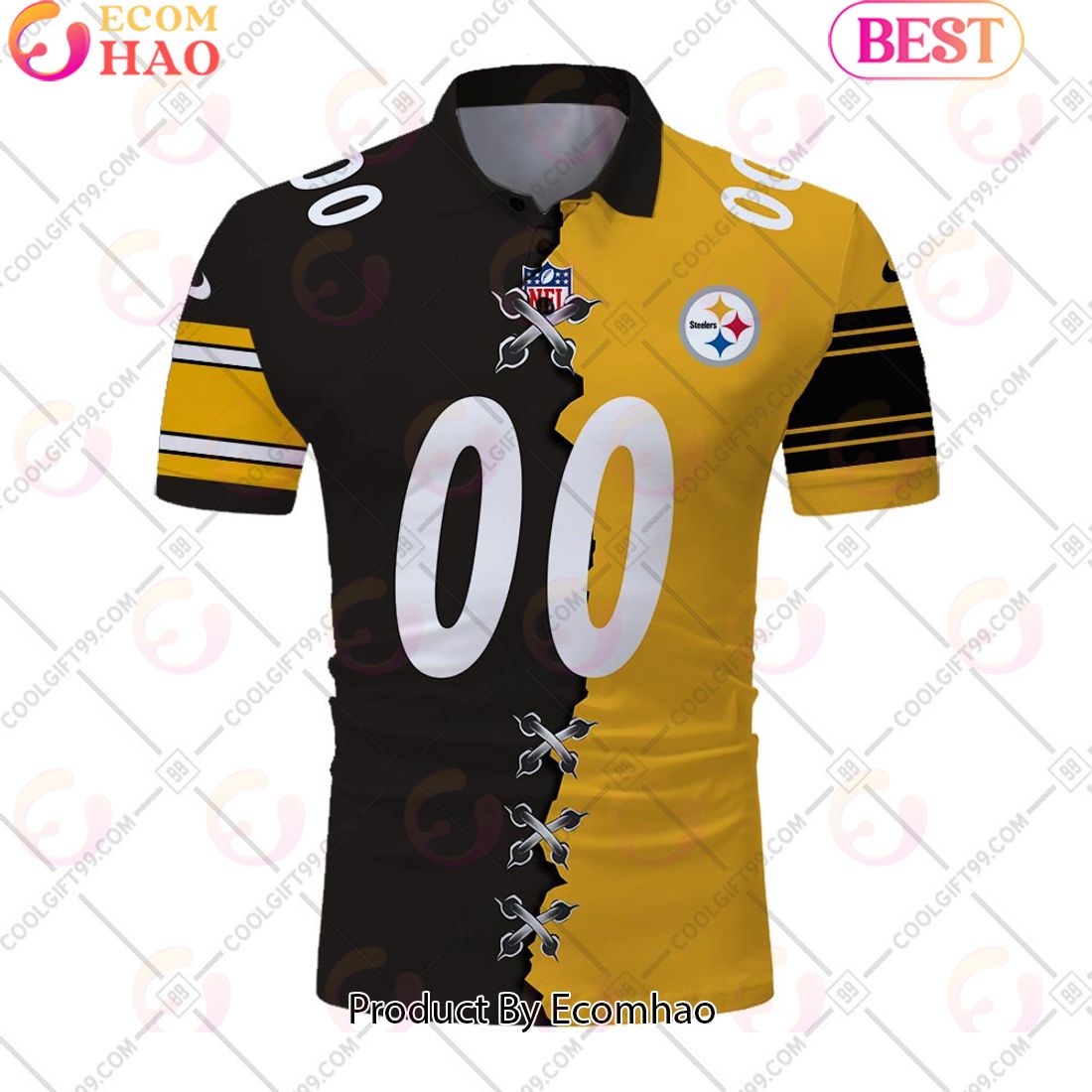 Personalized NFL Pittsburgh Steelers Mix Jersey Style Polo Shirt