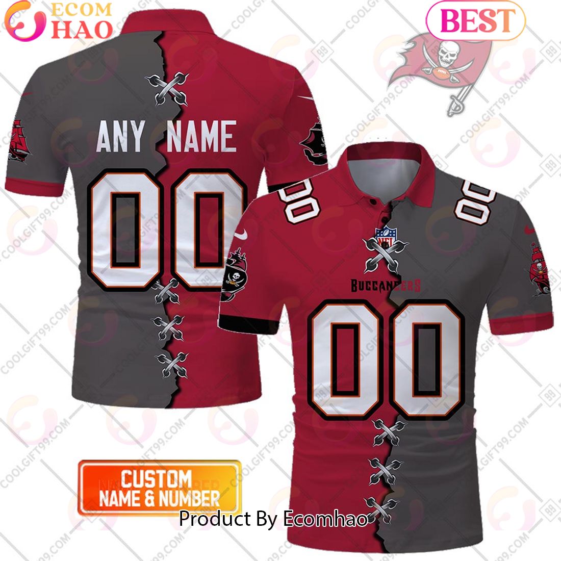 Personalized NFL Tampa Bay Buccaneers Mix Jersey Style Polo Shirt