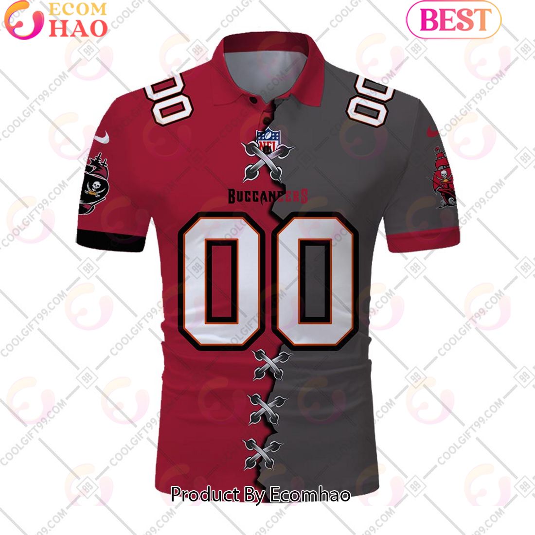 Personalized NFL Tampa Bay Buccaneers Mix Jersey Style Polo Shirt