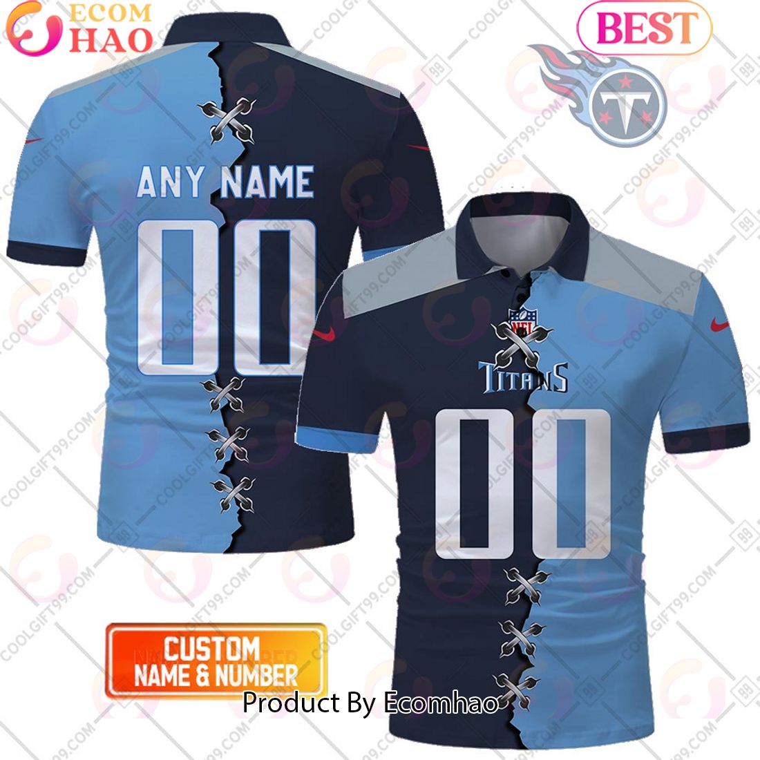 Personalized NFL Tennessee Titans Mix Jersey Style Polo Shirt