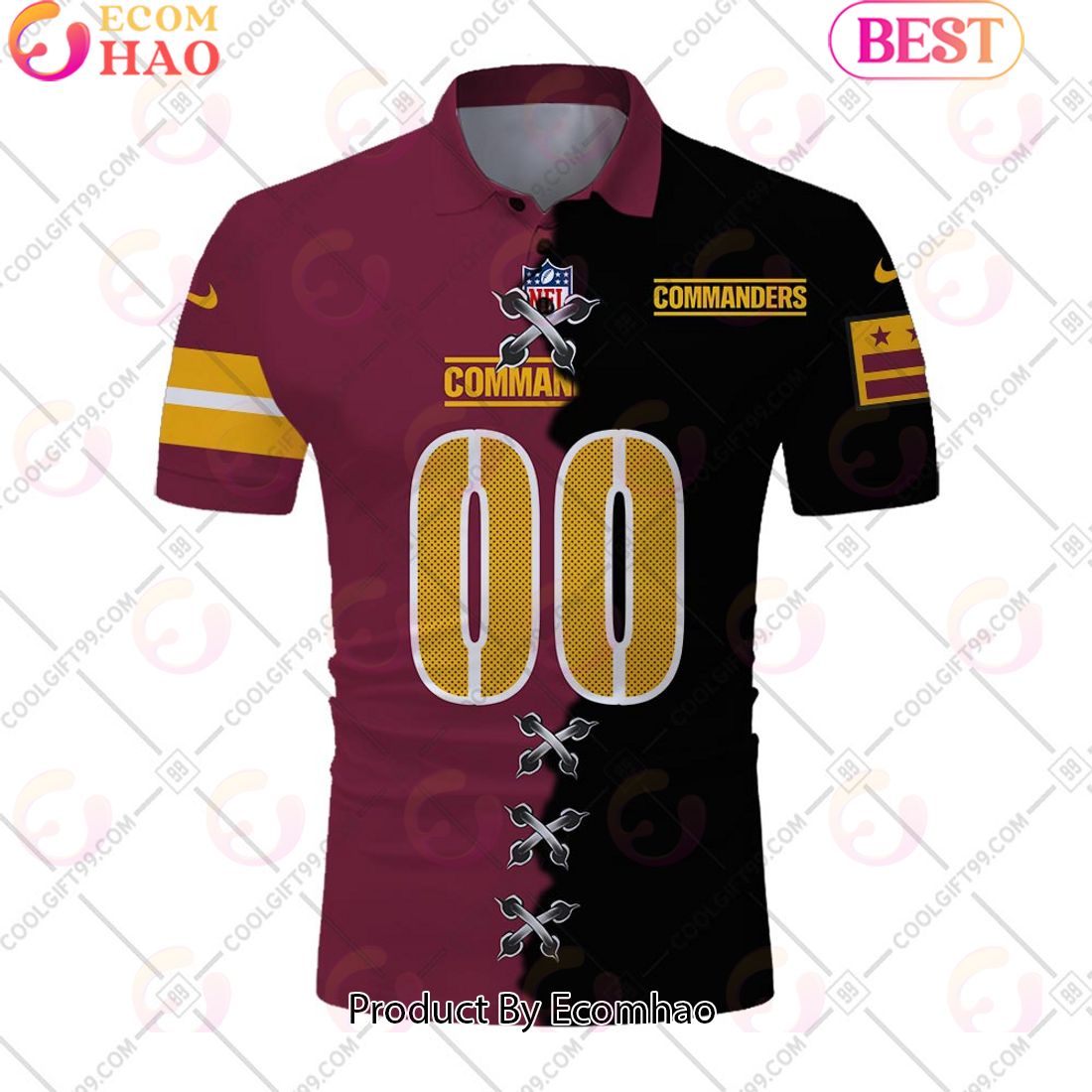 Personalized NFL Washington Commanders Mix Jersey Style Polo Shirt