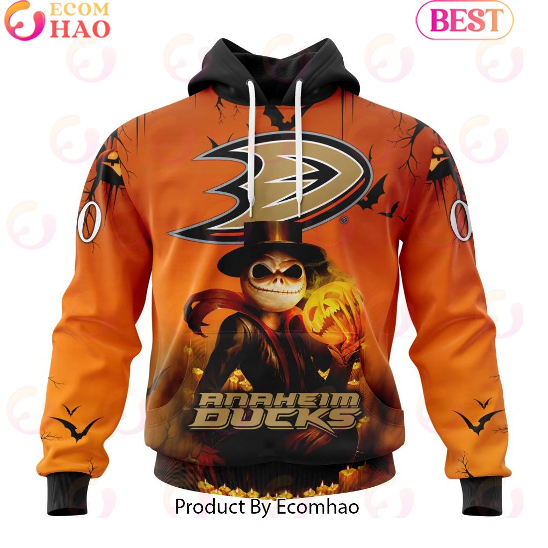 NHL Anaheim Ducks X Jack Skellington Special Halloween Concepts 3D Hoodie