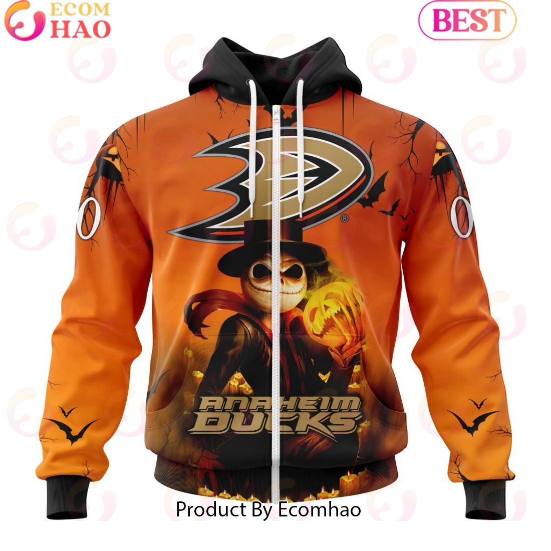 NHL Anaheim Ducks X Jack Skellington Special Halloween Concepts 3D Hoodie