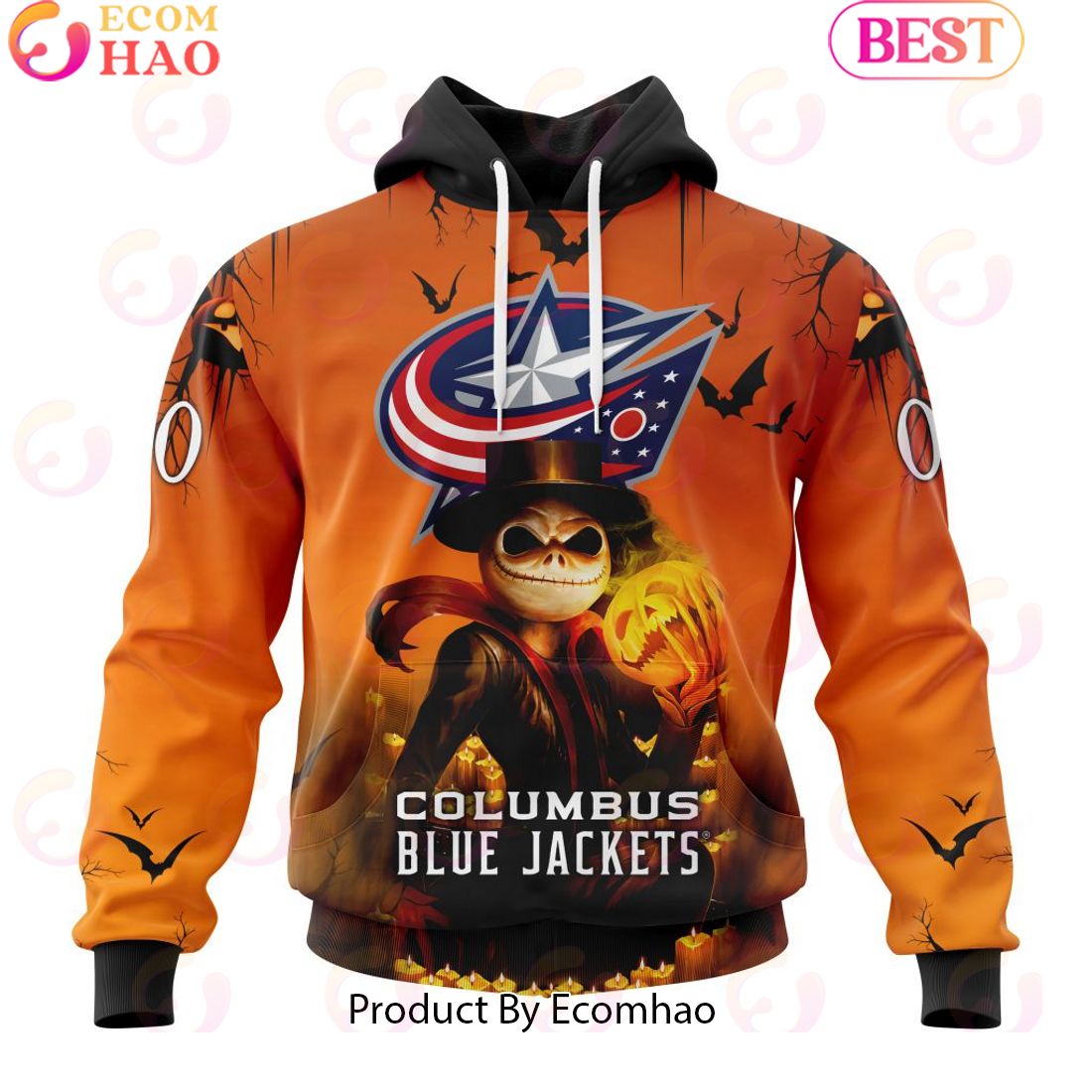 NHL Columbus Blue Jackets X Jack Skellington Special Halloween Concepts 3D Hoodie