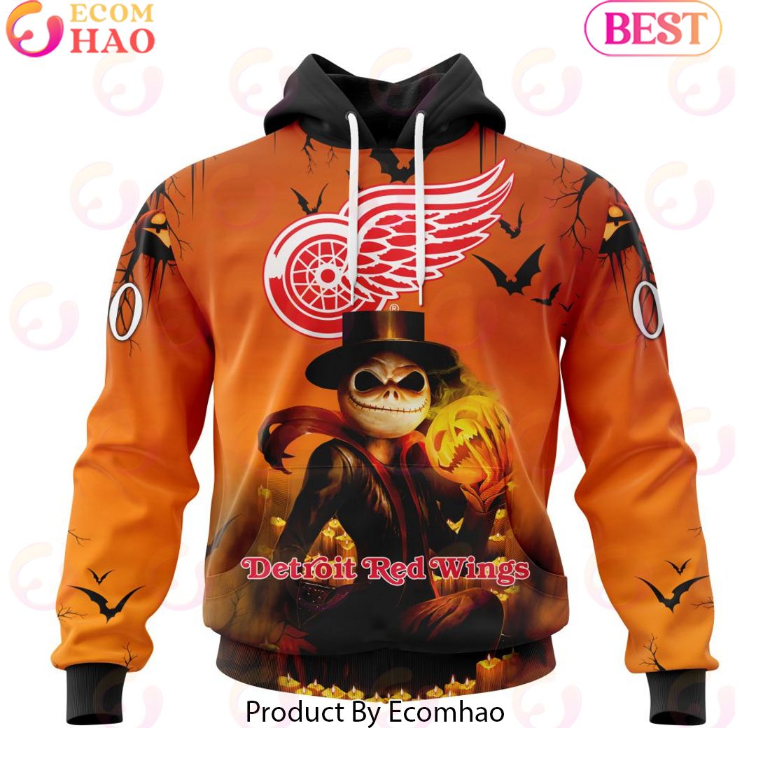 NHL Detroit Red Wings X Jack Skellington Special Halloween Concepts 3D Hoodie