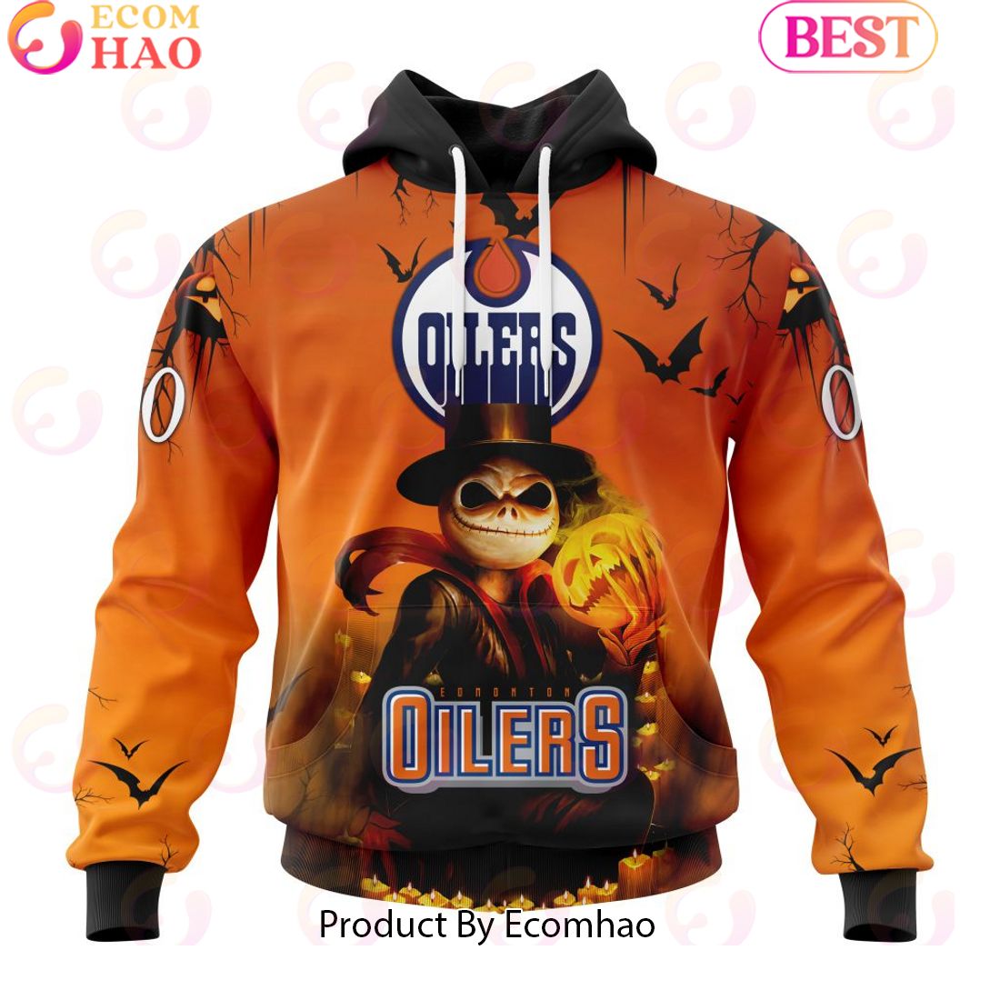 NHL Edmonton Oilers X Jack Skellington Special Halloween Concepts 3D Hoodie