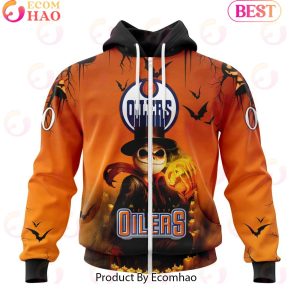 NHL Edmonton Oilers X Jack Skellington Special Halloween Concepts 3D Hoodie