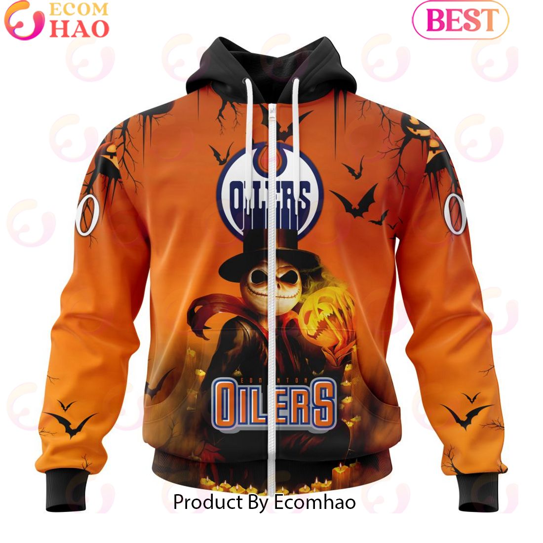 NHL Edmonton Oilers X Jack Skellington Special Halloween Concepts 3D Hoodie