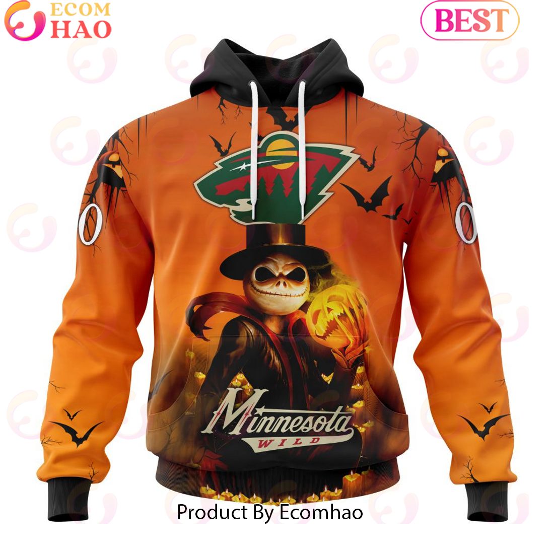 NHL Minnesota Wild X Jack Skellington Special Halloween Concepts 3D Hoodie