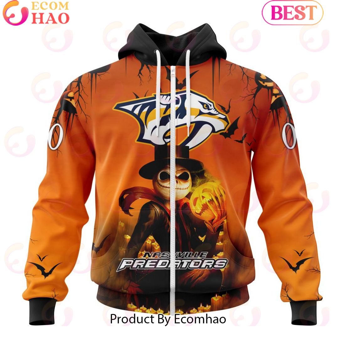 NHL Nashville Predators X Jack Skellington Special Halloween Concepts 3D Hoodie