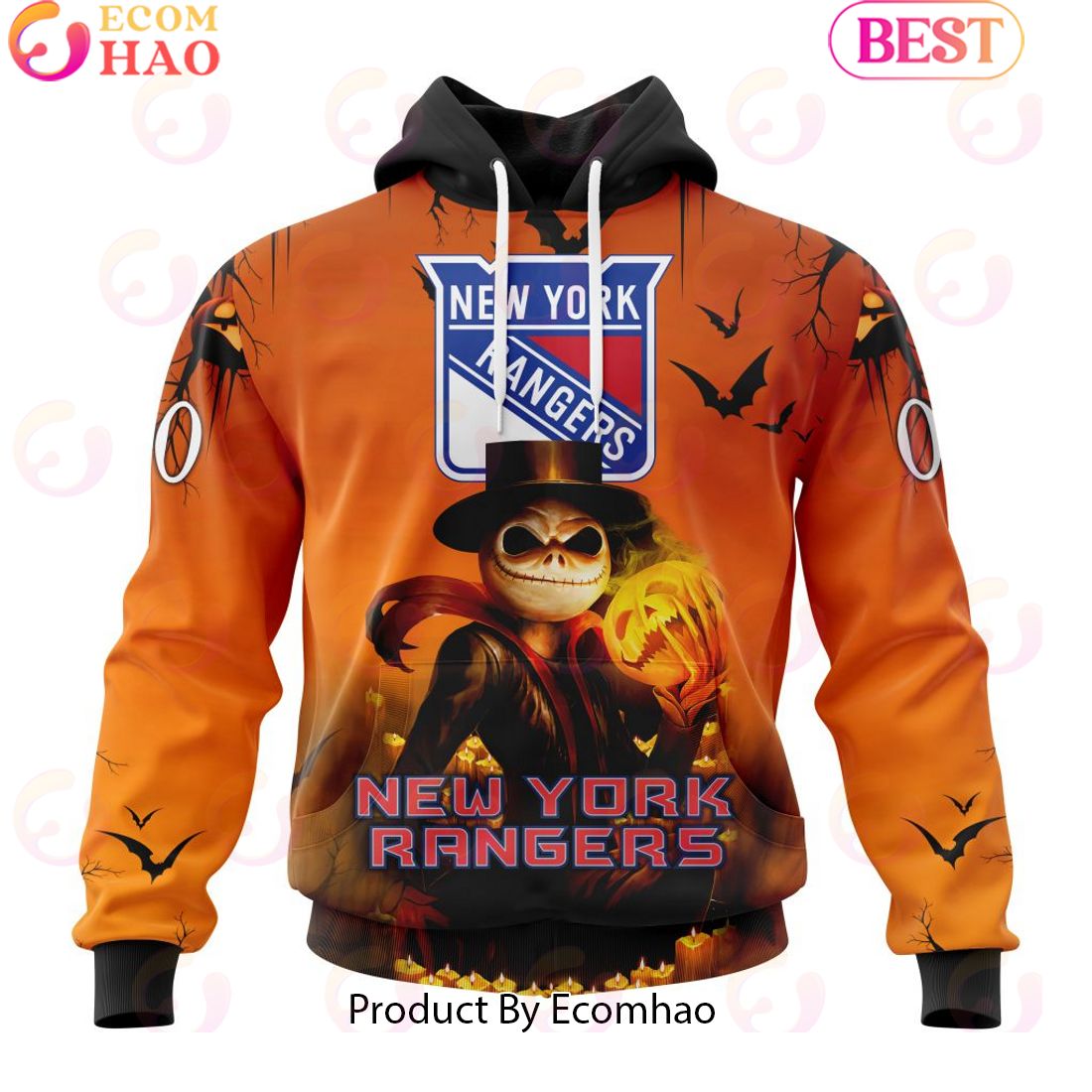 NHL New York Rangers X Jack Skellington Special Halloween Concepts 3D Hoodie