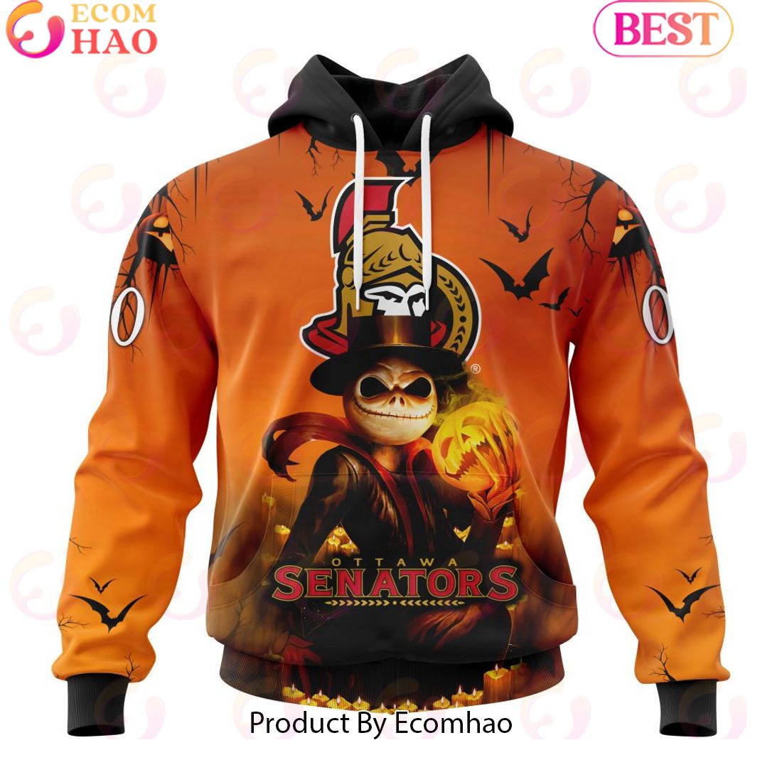 NHL Ottawa Senators X Jack Skellington Special Halloween Concepts 3D Hoodie