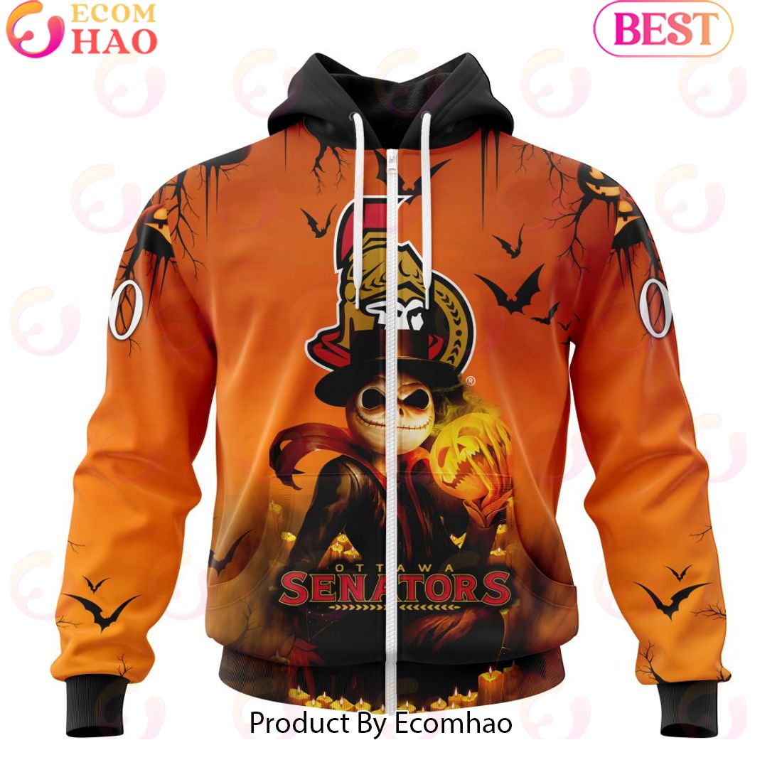 NHL Ottawa Senators X Jack Skellington Special Halloween Concepts 3D Hoodie