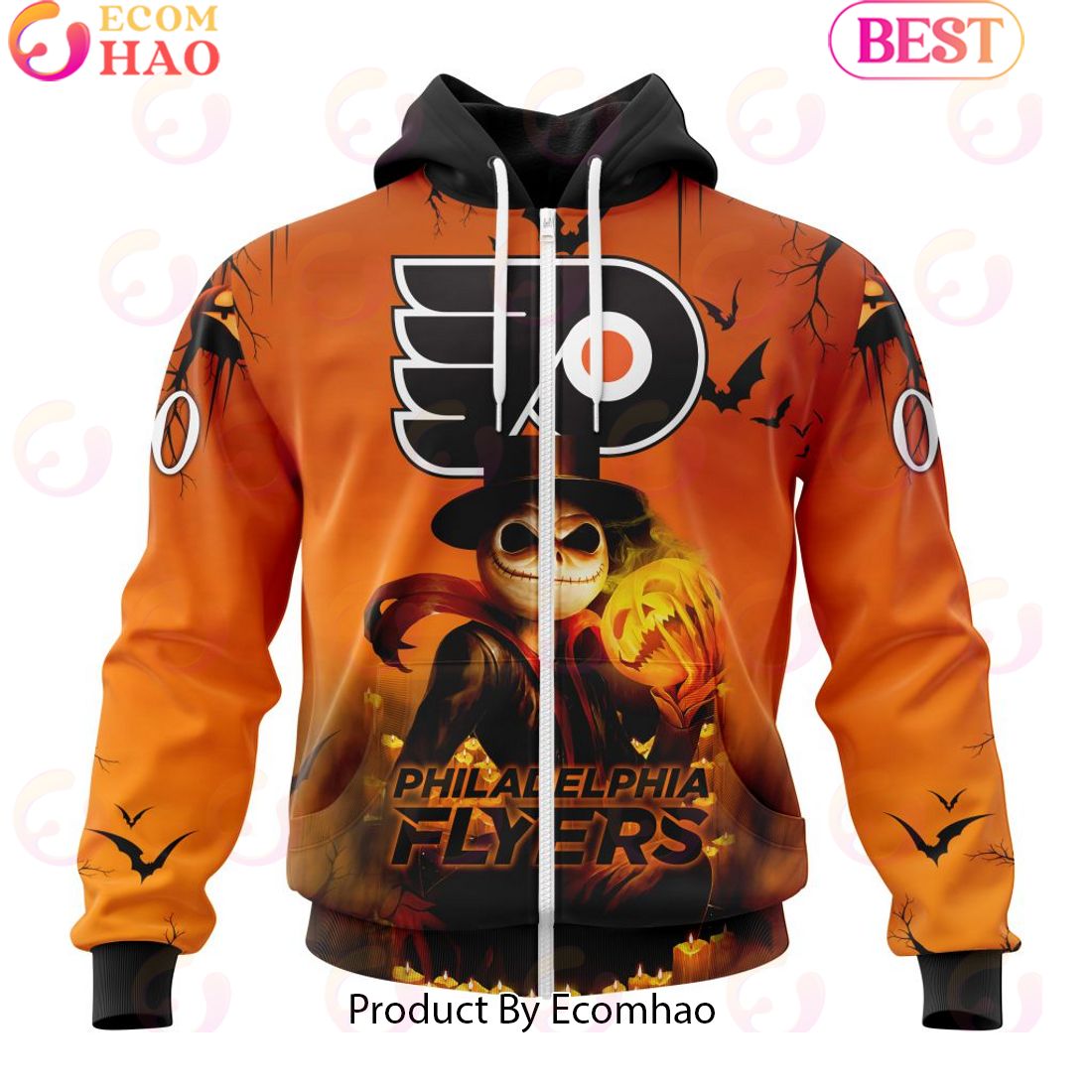 NHL Philadelphia Flyers X Jack Skellington Special Halloween Concepts 3D Hoodie