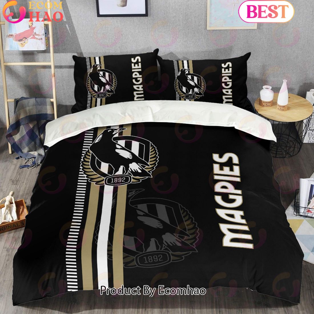 AFL Collingwood Magpies 1-side Print 3 Pcs Bedding Set