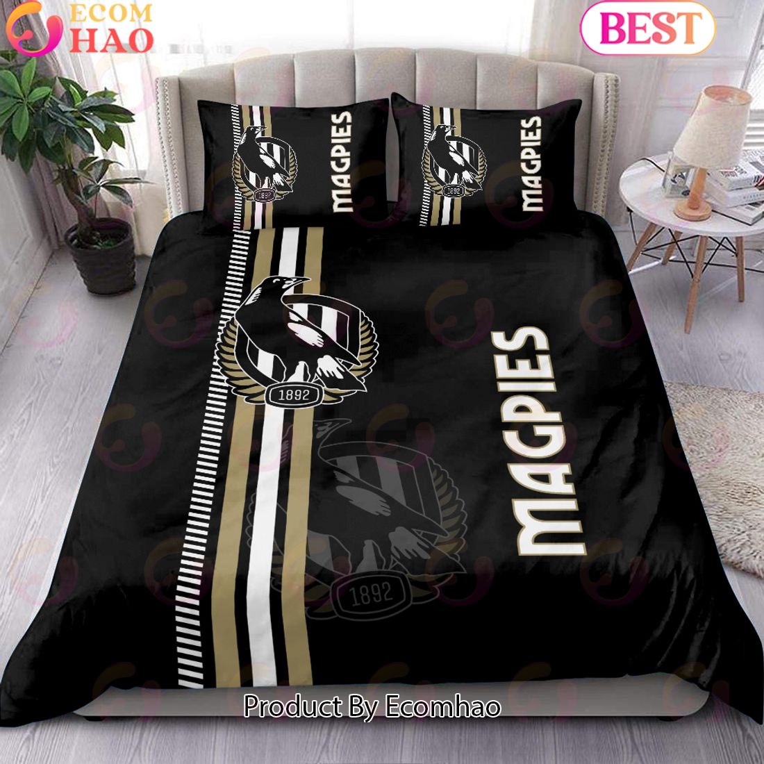 AFL Collingwood Magpies 1-side Print 3 Pcs Bedding Set