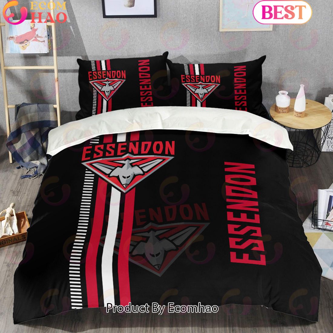 AFL Essendon Bombers 1-side Print 3 Pcs Bedding Set